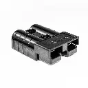 Close up of the WRAITH's two-pole 50A connector body, showing the ribbed black housing