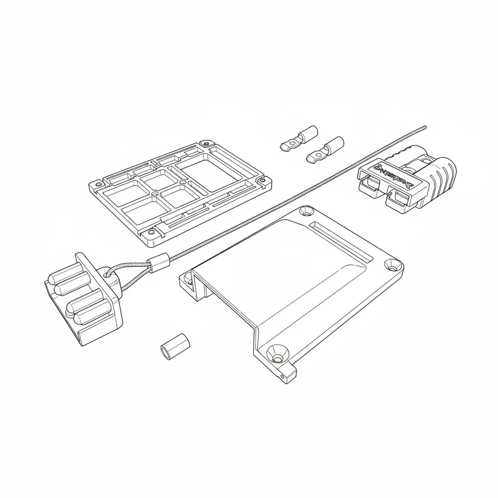 Exploded technical line drawing of the full WRAITH kit: riser base, terminals, wire rope, connector and cover
